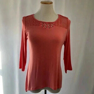 Pink Rose Pink Long Sl Hi Low Scoop Neck Top Med